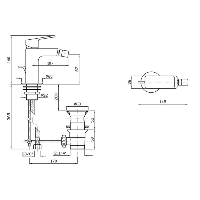 Zucchetti однорычажный смеситель для биде на 1 отверстие с донным клапаном, jingle, хром арт. zin311