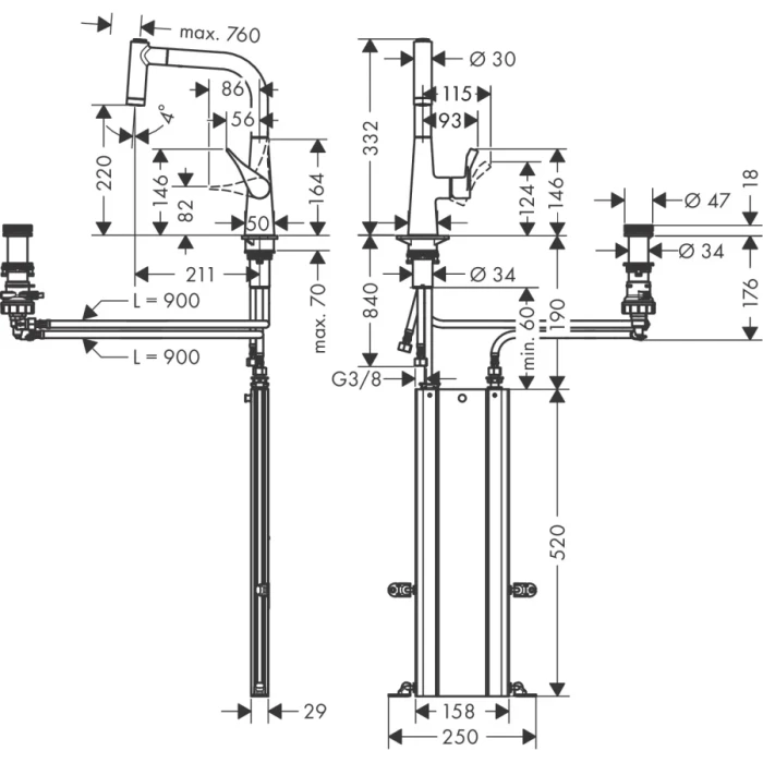 Hansgrohe смеситель для кухни, Metris M71, нержавеющая сталь арт. 73805800