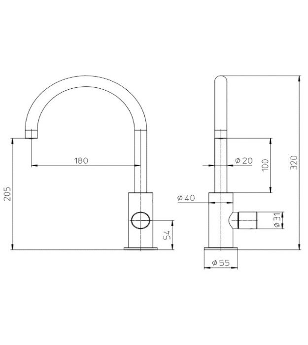 Bossini смеситель для раковины с поворотным изливом с боковым управлением, без донного клапана, nobu, нержавеющая сталь арт. inz207.075