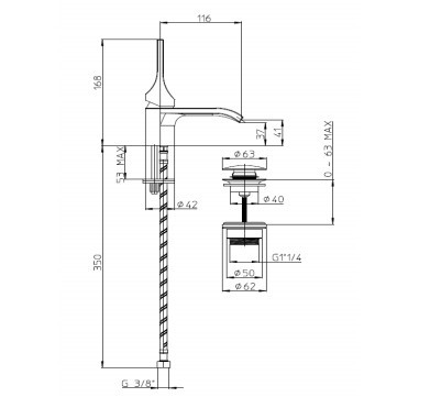 Bossini однорычажный смеситель для раковины 168 мм, с донным клапаном, apice, серый арт. e89600.045