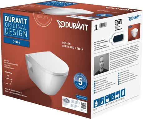Duravit унитаз подвесной + сиденье rimless 370 мм х 540 мм, с вертикальным смывом, без смывного края, с креплением durafix, d-neo, 45780900a1 цвет: белый