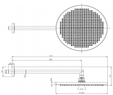 Bossini верхний душ 280 мм, с настенным кронштейном 400 мм, apice, хром арт. h70430i.030