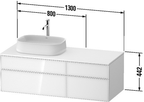 Duravit тумба подвесная с вырезом под раковину слева 550 мм х 1300 мм х 442 мм, zencha, ze4826030830000 цвет: натуральный дуб/серо-коричневый суперматовый