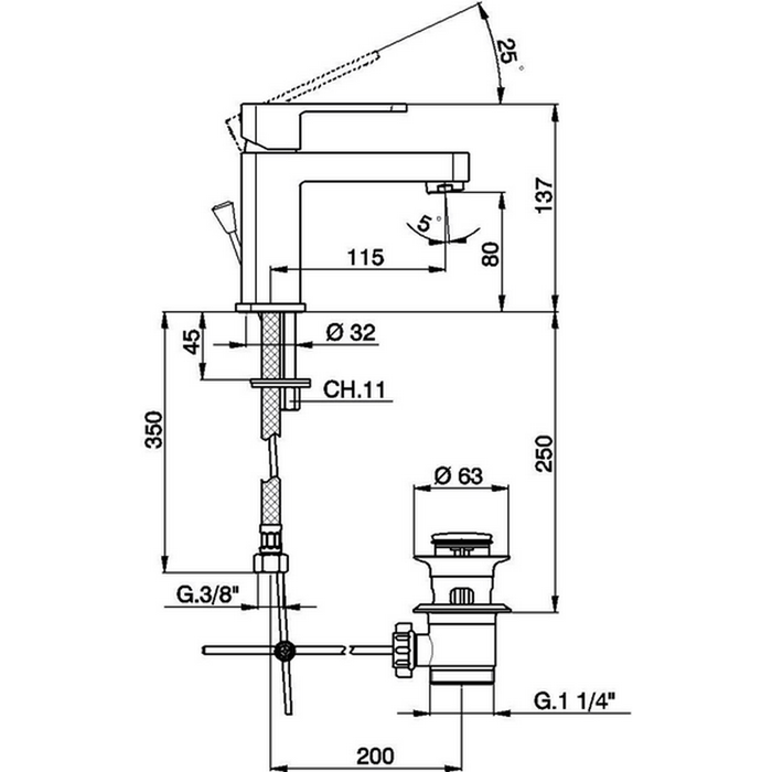Cisal смеситель однорычажный для раковины на 1 отверстие с донным клапаном rr00151021 roadster, цвет: хром