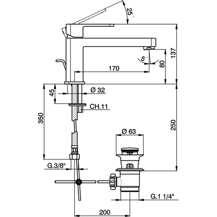 Cisal смеситель однорычажный для раковины на 1 отверстие с донным клапаном rr00151021 roadster, цвет: хром