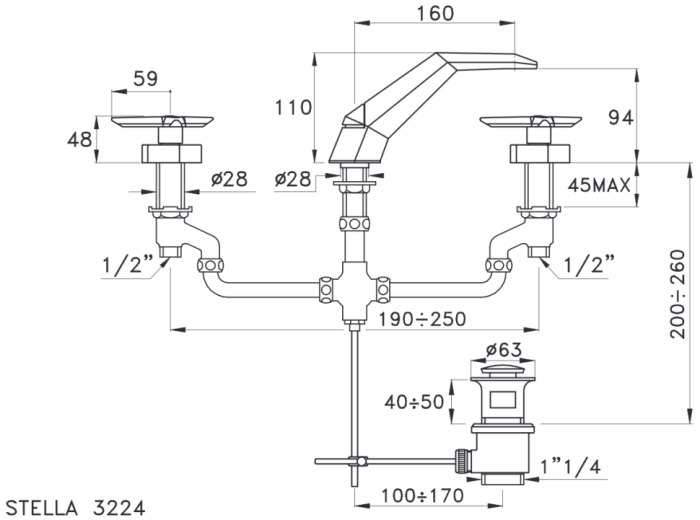 Stella смеситель для раковины, хром арт. st00011cr00