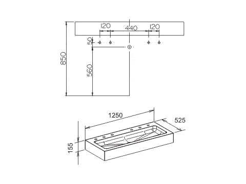 Keuco раковина двойная подвесная из минерального литья с 6 отверстиями под смеситель альпийский, edition 300, белый альпийский арт. 30371 310006