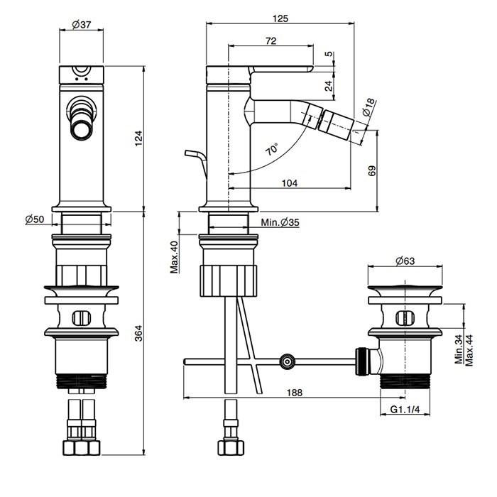 Fima Carlo Frattini смеситель для биде, на 1 отв., с донным клапаном, snap, хром арт. f3112cr