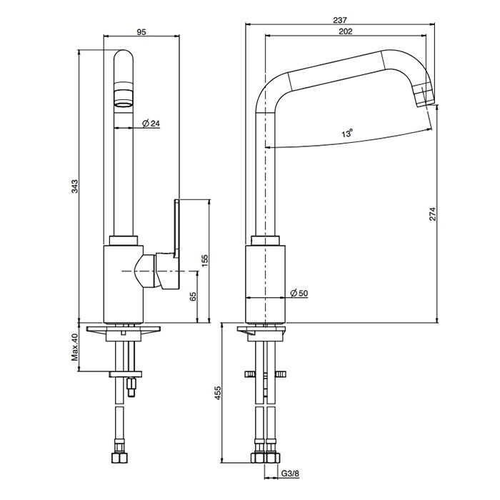 Fima Carlo Frattini смеситель для кухни, на 1 отв., kitchen, черный арт. f3537/2ns