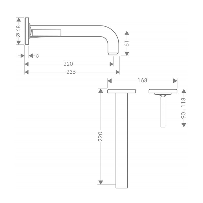 AXOR смеситель для раковины, настенный с тонкой рукояткой, Citterio, хром арт. 39116000