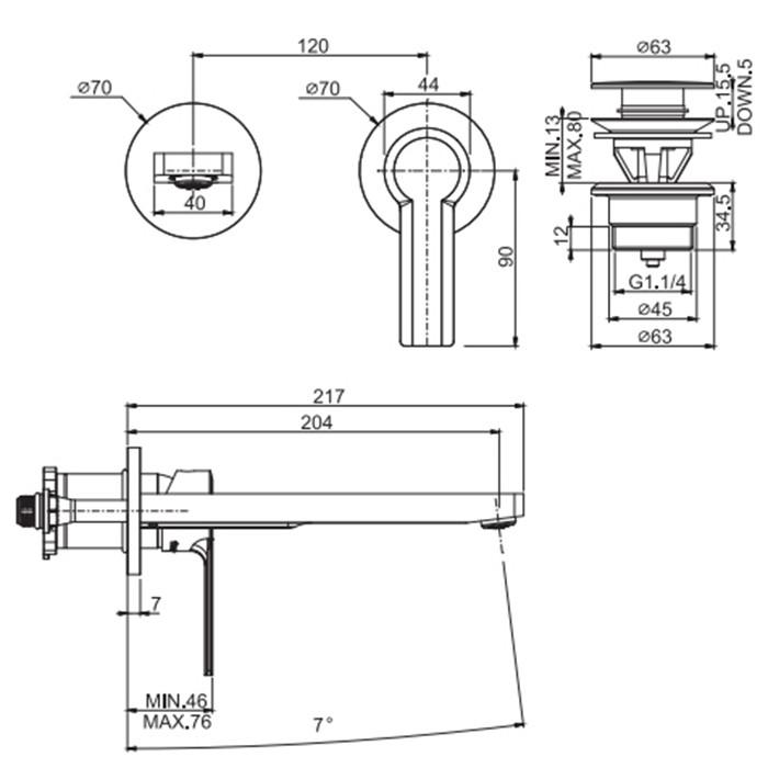 Fima Carlo Frattini cмеситель для раковины, встраиваемый, излив: 20.4см., mast, хром арт. f3141wlx8cr