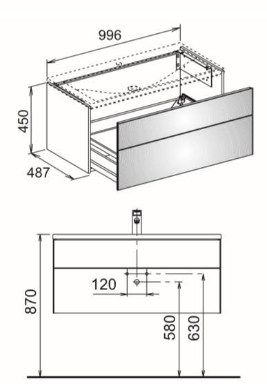 Keuco тумба под умывальник, 487 мм х 996 мм х 450 мм, royal reflex, трюфель арт. 34070 140000