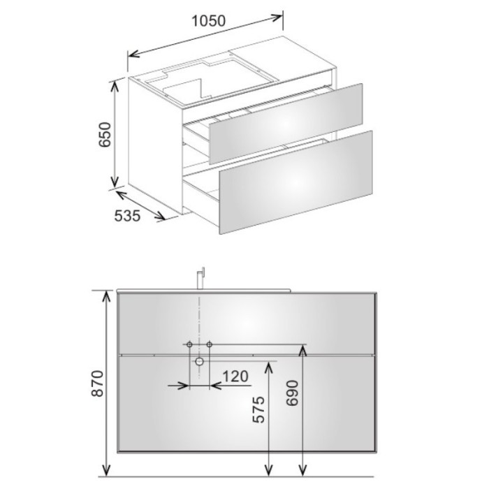 Keuco тумба под умывальник, 1050х650х535 мм отверстие слева 2 ящика фасад и, edition lignatur, арт. 33341 800112