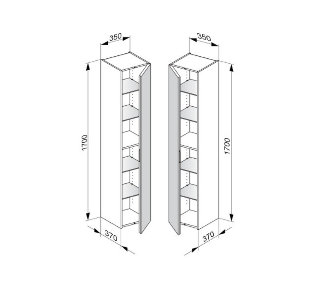 Keuco шкаф - пенал высокий подвесной петли справа, 4 стеклянные полки, edition 11, трюфель арт. 31330 140002
