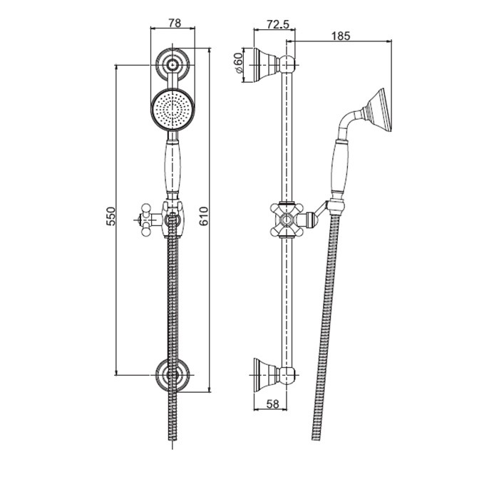 Fima Carlo Frattini душевая штанга из латуни в комплекте со шлангом 1500 мм. и ручным душем из латуни, ручка из белой керамики wellness, золото арт. f2044/3or