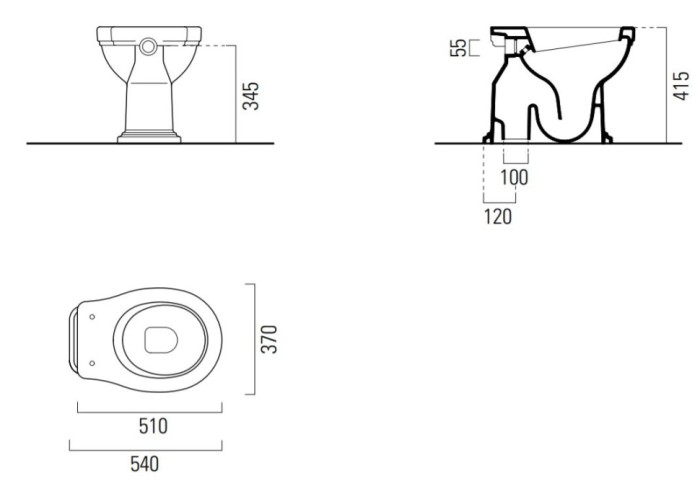 GSI Унитаз приставной 37х54 см, вертикальный выпуск, без сиденья, Classic - 871011