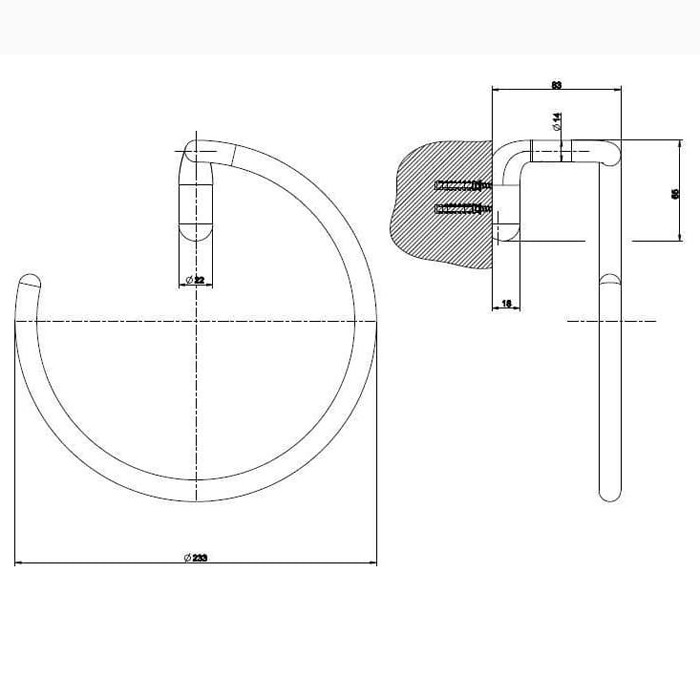 Gessi Полотенцедержатель "кольцо" 22.3см, подвесной, Goccia, 38109#099 цвет: черный