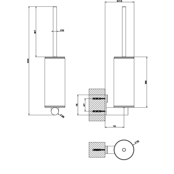 Gessi Ершик настенный, 316, 54720#239 цвет: шлифованная сталь/черный