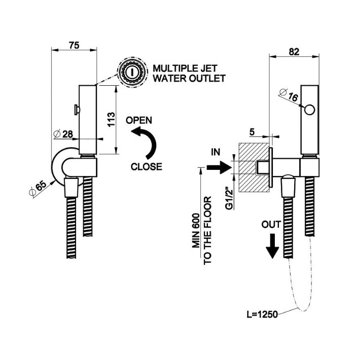 Gessi Гигиенический душ с настенным держателем, подводом воды и шлангом 125см., Eleganza, 45124#149 цвет: finox brushed nickel