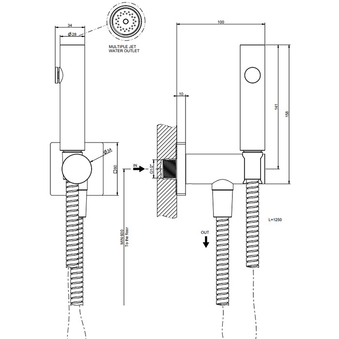 Gessi Гигиенический душ настенный на 1/2", Rilievo, 59153#299 цвет: nero xl