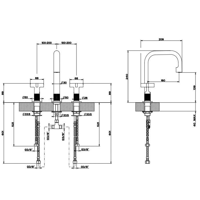 Gessi Смеситель для раковины на 3 отв., Inciso, 58114#246 цвет: золото