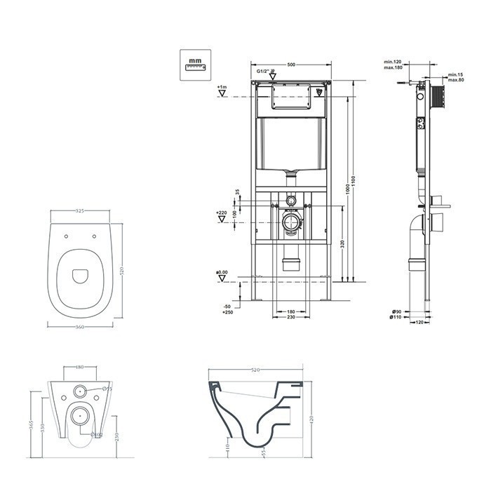 ArtCeram система инсталляции в комплекте с подвесным унитазом, 700.101.01 ten цвет: белый глянцевый