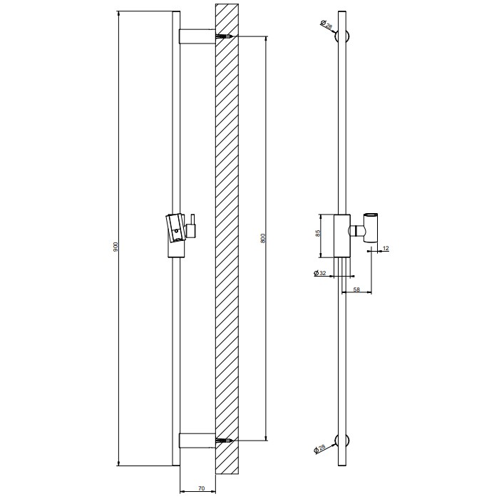 Gessi Штанга для душа 90см., настенная, Habito, 70044#707 цвет: black metal brushed pvd