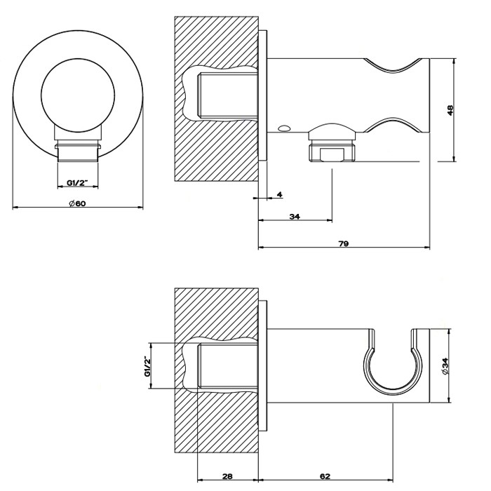 Gessi Держатель для душевой лейки с выводом воды на 1/2", Shower316, 54161#239 цвет: шлифованная сталь