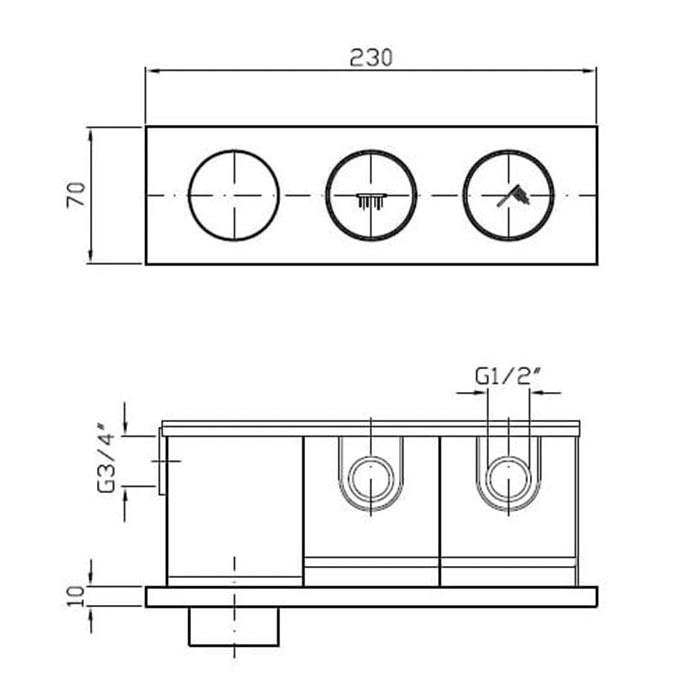 Zucchetti смеситель для душа, встраиваемый, термостатический, на 2 потребителя, внешняя часть, hoop, brushed british gold pvd арт. zho782.p31