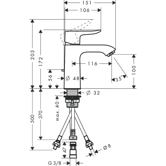 Hansgrohe смеситель для раковины с донным клапаном, Metris, хром арт. 31074000