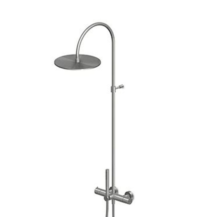 Zucchetti душевая стойка, с верхним душем 32см, термостатическим смесителем, гибким шлангом, без ручной лейки, helm, матовая нержавеющая сталь арт. zhe758.x