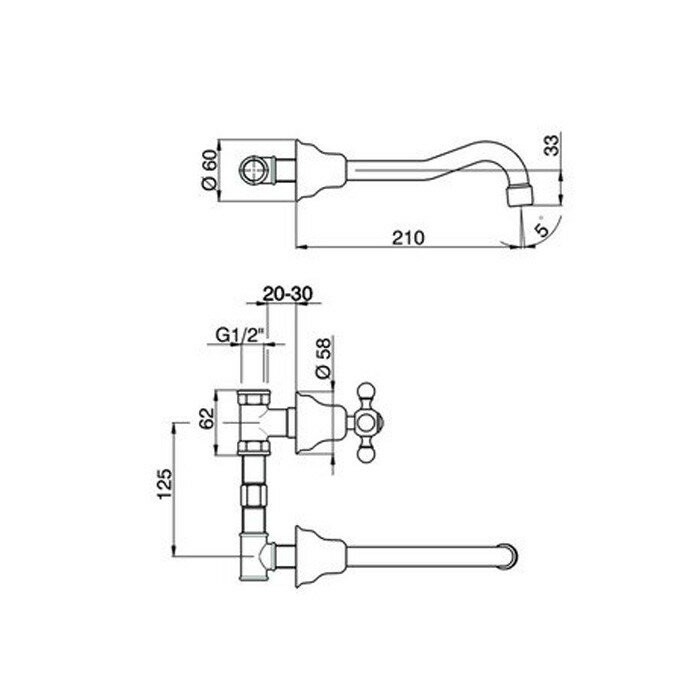 Cisal смеситель для раковины на 3 отверстия из стены, излив 210 мм ac00351027 arcana, цвет: бронза