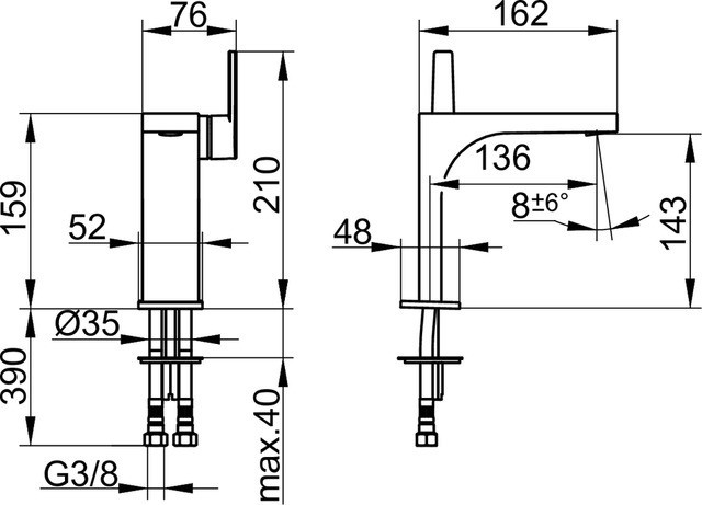 Keuco однорычажный смеситель для раковины без донного клапана, edition 11, черный матовый арт. 51102 370100