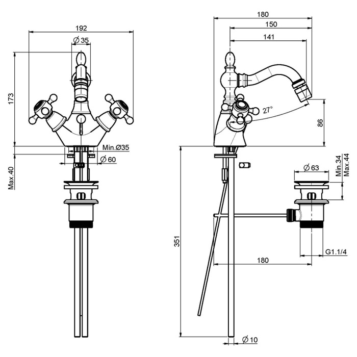 Fima Carlo Frattini смеситель на биде, elizabeth, бронза арт. f5092br