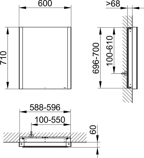Keuco правый шкаф с подсветкой для встраиваемого монтажа 115 мм х 600 мм х 710 мм, с 1 поворотной дверцей, somaris, черный матовый арт. 14511 371100