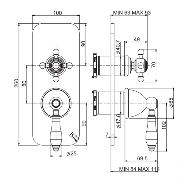 Fima Carlo Frattini встроенный смеситель на 2/3 источника, с переключением, с черной мраморной ручкой, herend, хром арт. f5409x6cr
