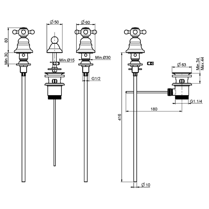 Fima Carlo Frattini смеситель на 3 отв. для биде с внутр.типом смешивания, elizabeth, бронза арт. f5102br