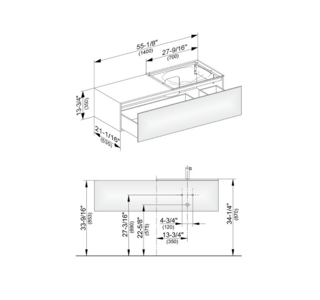 Keuco тумба подвесная под раковину справа с одним выдвижным фронтом, edition 11, кашемир арт. 31166 280000