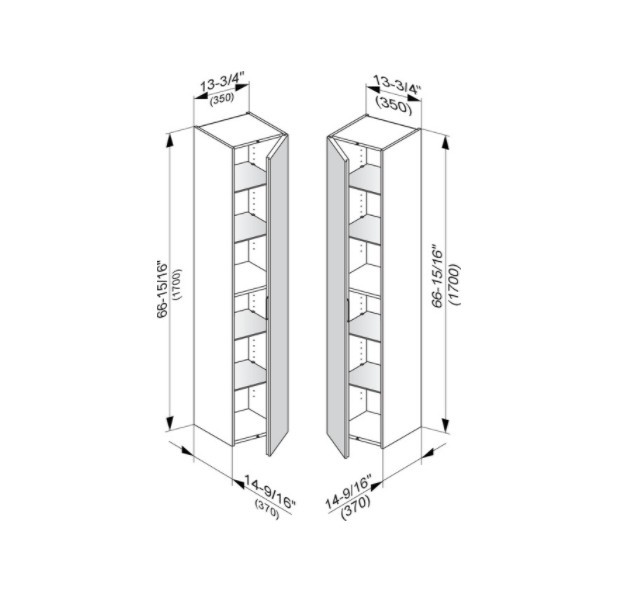 Keuco шкаф - пенал высокий подвесной петли слева, 4 стеклянные полки, edition 11, трюфель арт. 31330 140001