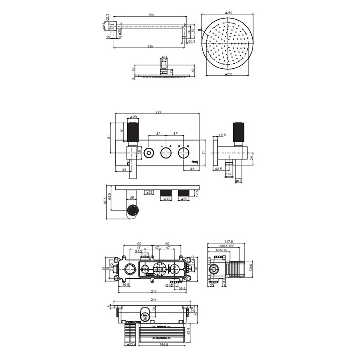 Fima Carlo Frattini душевая система верхний душ 25см., смеситель на 2 выхода и ручной душ switch, чёрный арт. f5979x2r252ns