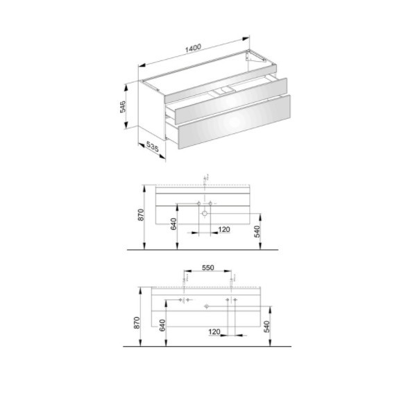 Keuco тумба подвесная под раковину с двумя фронтальными выдвижными ящиками, edition 400, дуб кашемир арт. 31561 870000