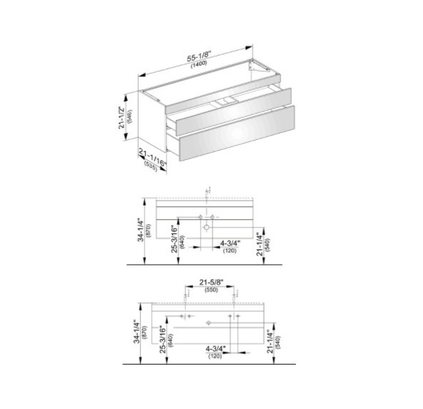 Keuco тумба подвесная под раковину с двумя фронтальными выдвижными ящиками, edition 400, дуб кашемир арт. 31561 870000