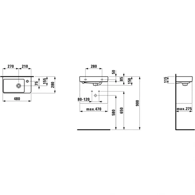 LAUFEN раковина подвесная 48x28 (правая), PRO S - 8.1595.4.000.104.1