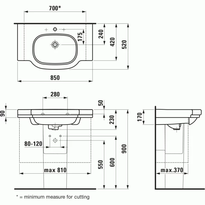 LAUFEN раковина-столешница подвесная lb3 85x52, LB - 8.1068.6.000.104.1