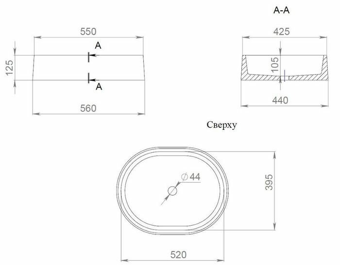 Salini раковина накладная 56x44, gloria, 1102211m цвет: матовый белый
