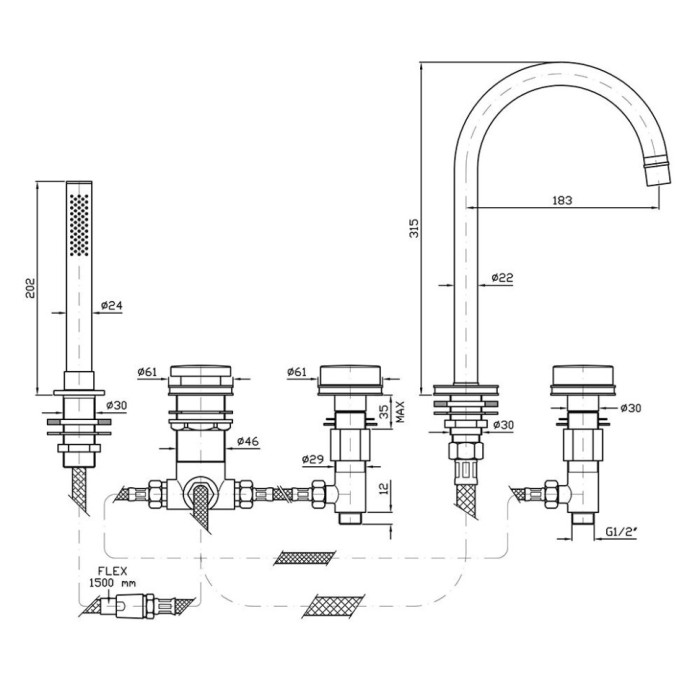 Zucchetti смеситель на борт ванны на 5 отверстий с гладким фланцем, savoir, хром арт. zsv483.c-