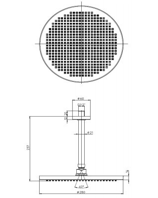 Bossini верхний душ 280 мм, с потолочным кронштейном 200 мм, apice, хром арт. h31430d.030