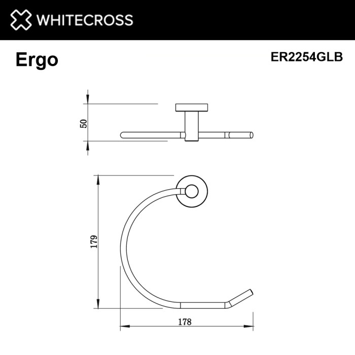 Полотенцедержатель кольцо, Whitecross Ergo gold brushed, брашированное золото арт. ER2254GLB