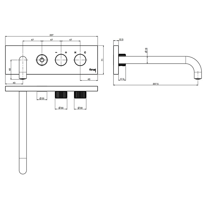 Fima Carlo Frattini смеситель для раковины, встраиваемый, с кнопкой on/off, switch, нержавеющая сталь арт. f5951lx5sinox