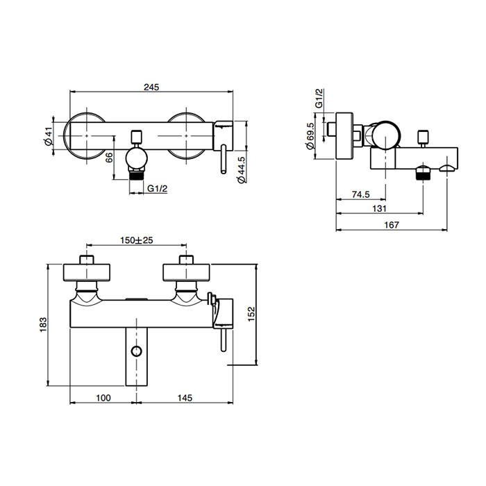 Fima Carlo Frattini смеситель для ванны, настенный, spillo up, черный арт. f3034/1nns